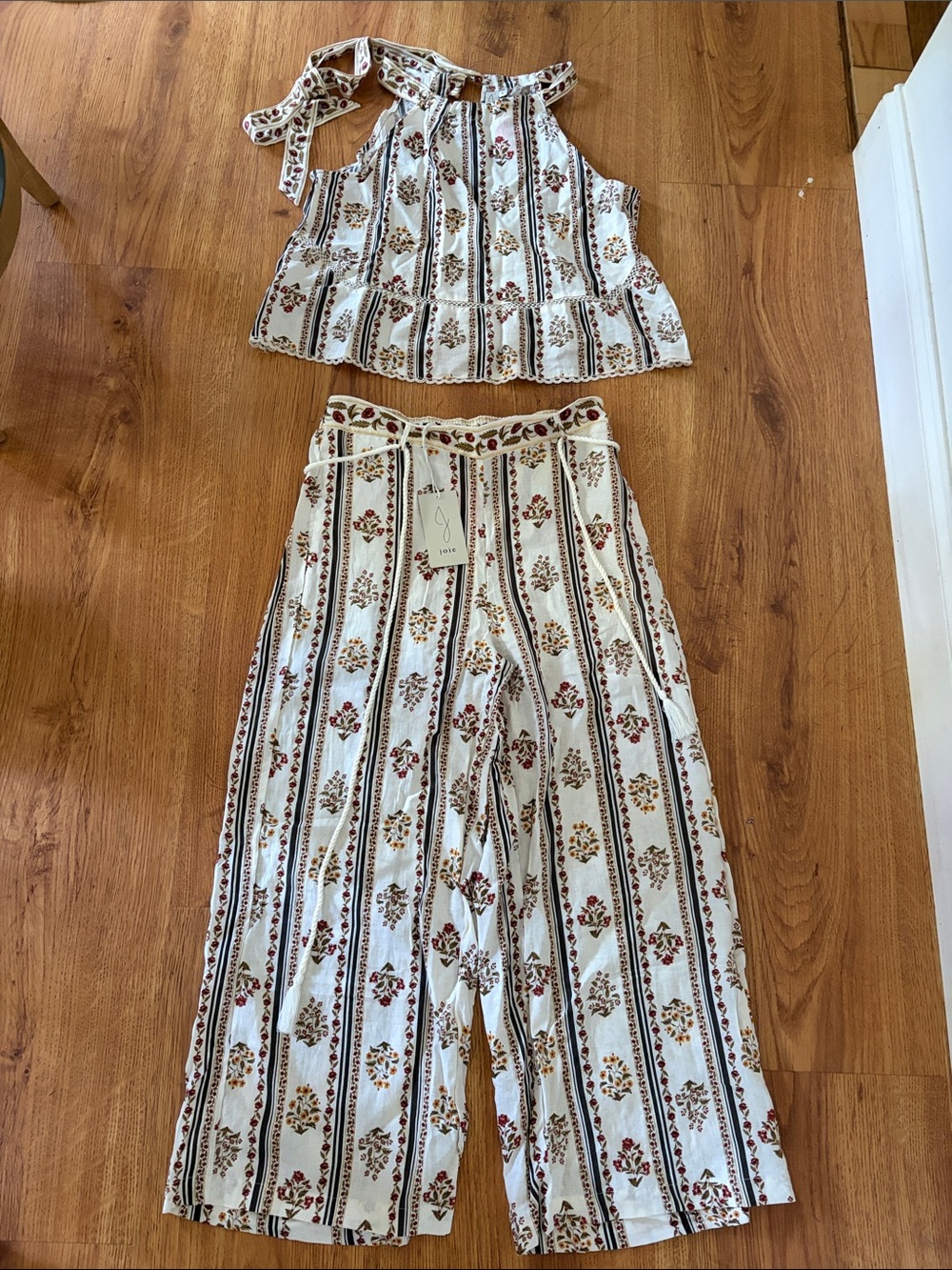 Joie Cream Floral Stripe Wide-Leg Pants Set - Picture 1 of 15